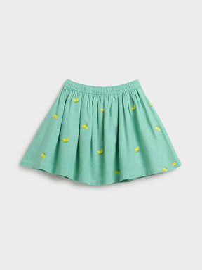 Mint Lemon Print Gathered Skirt for Girls