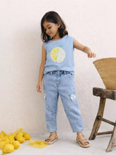 Lemon Appliqué Sleeveless Top & Denim Set