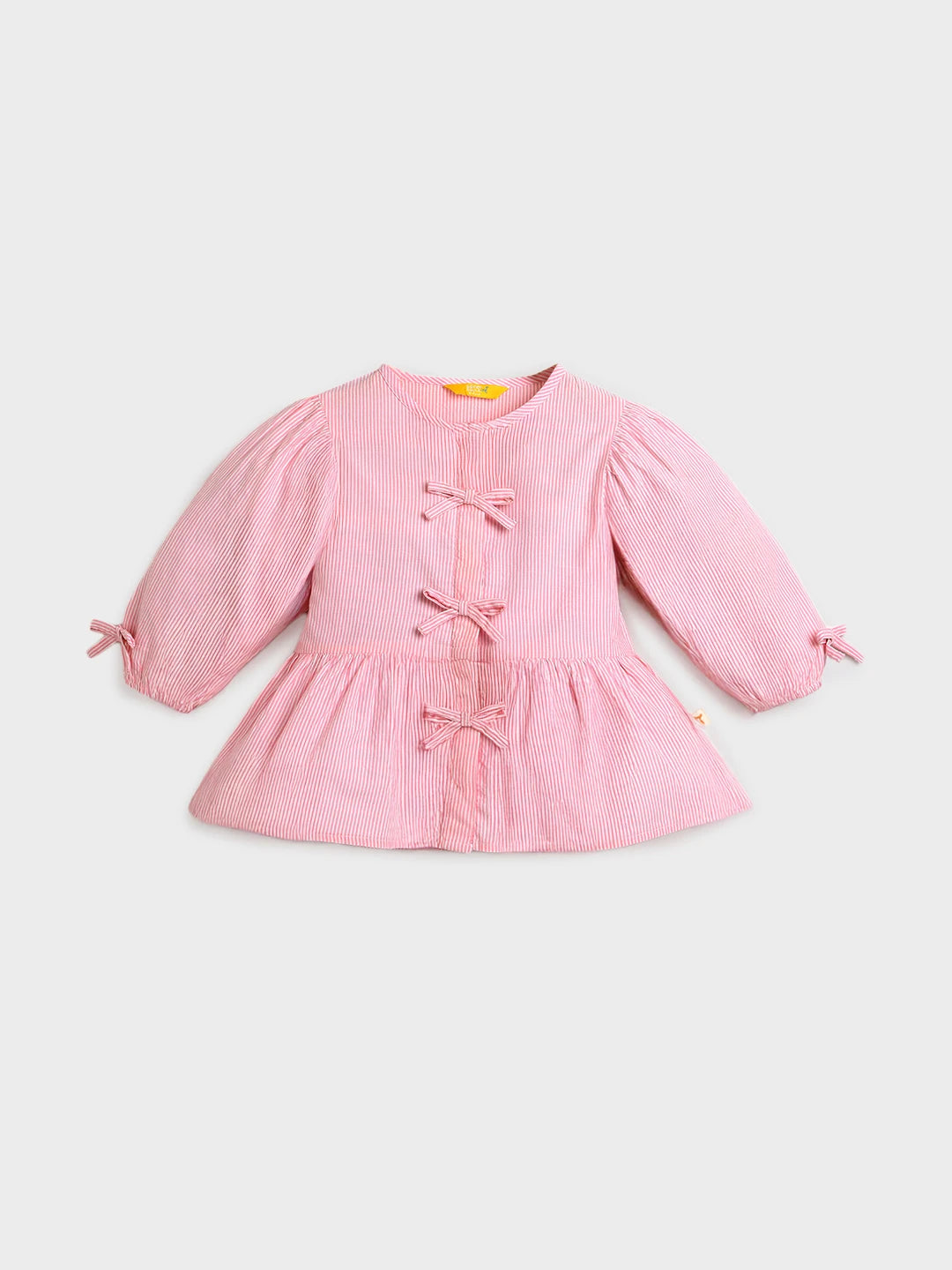 Blush Pink Bow-Detail Peplum Top