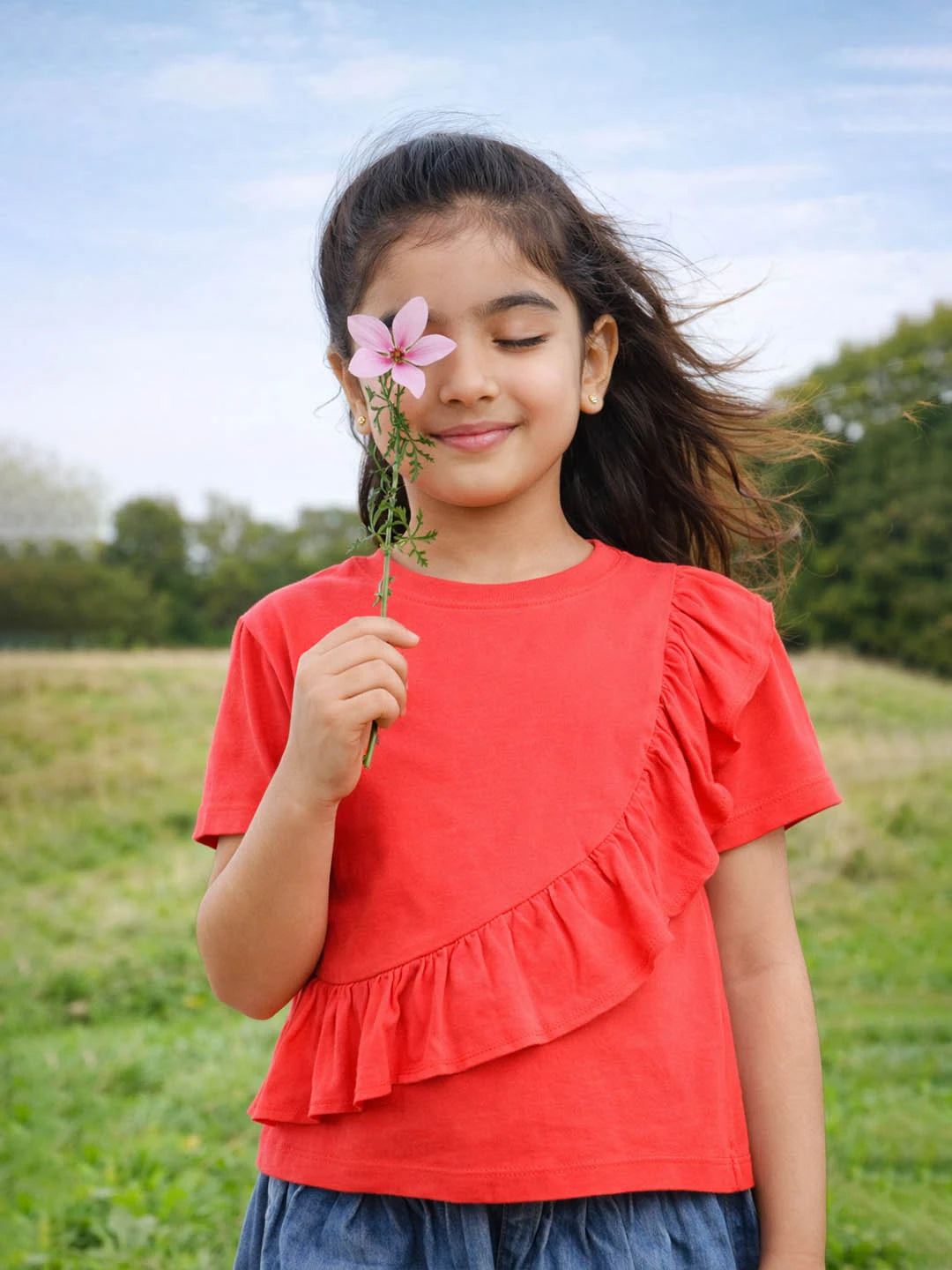 Red Ruffle Cotton Top