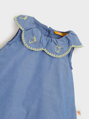 Blue Scallop Collar Baby Top & Bloomers Set