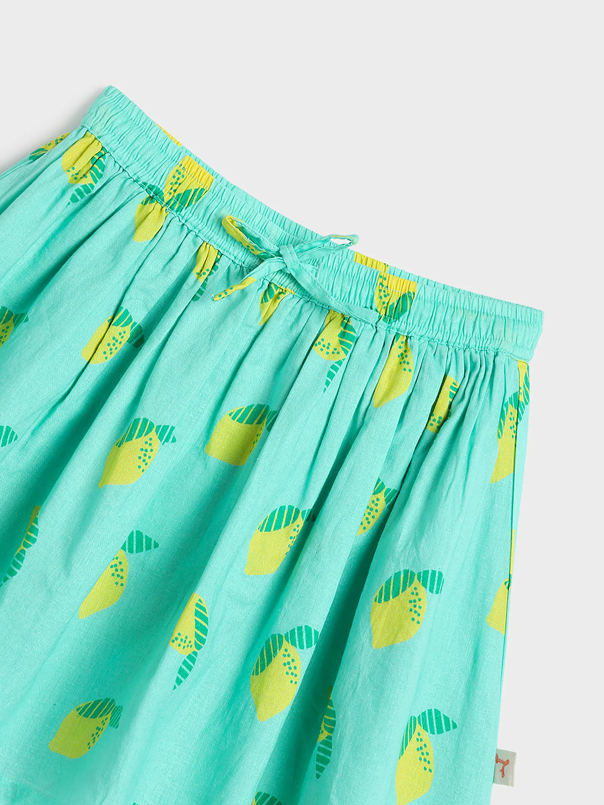 Aqua Pineapple Print Gathered Skirt for Girls