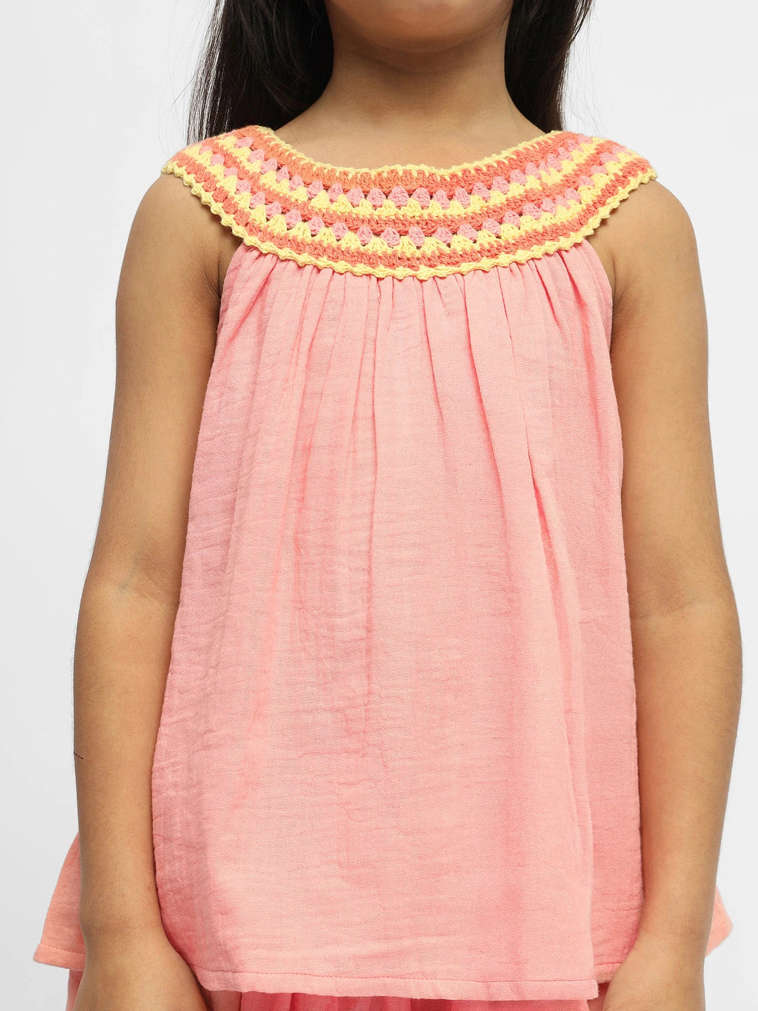 Coral Crocheted Cotton Top & Skirt Set