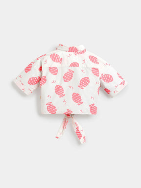 Pink Lemon Tie-Up Shirt & Scallop Denim Set