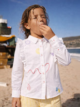 Ruffle Charm White Embroidered Cotton Shirt