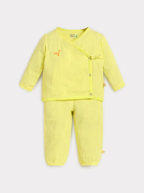 Sunshine Yellow Cotton Baby Jhabla Set for Girls