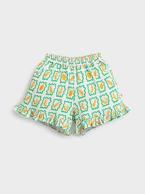 Mint Frill Collar Top & Printed Flared Shorts Co-ord Set