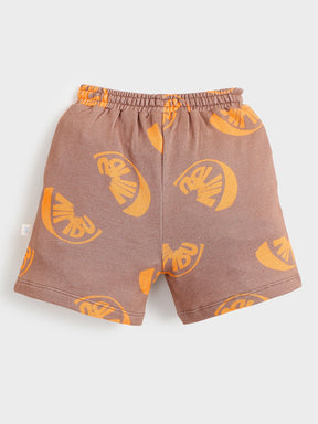Boys Brown Citrus Print Knit Shorts