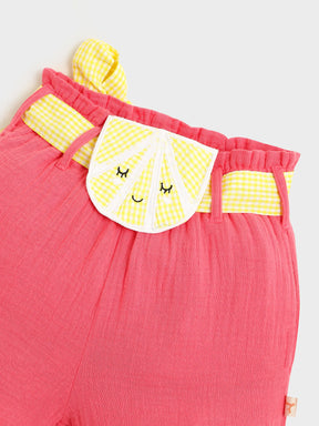 Coral Bow-Belted Shorts for Girls