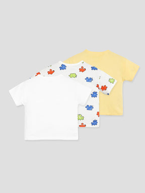 Rainbow & Puzzle Print Cotton T-Shirt Set for Girls
