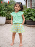 Mint Frill Collar Top & Printed Flared Shorts Co-ord Set