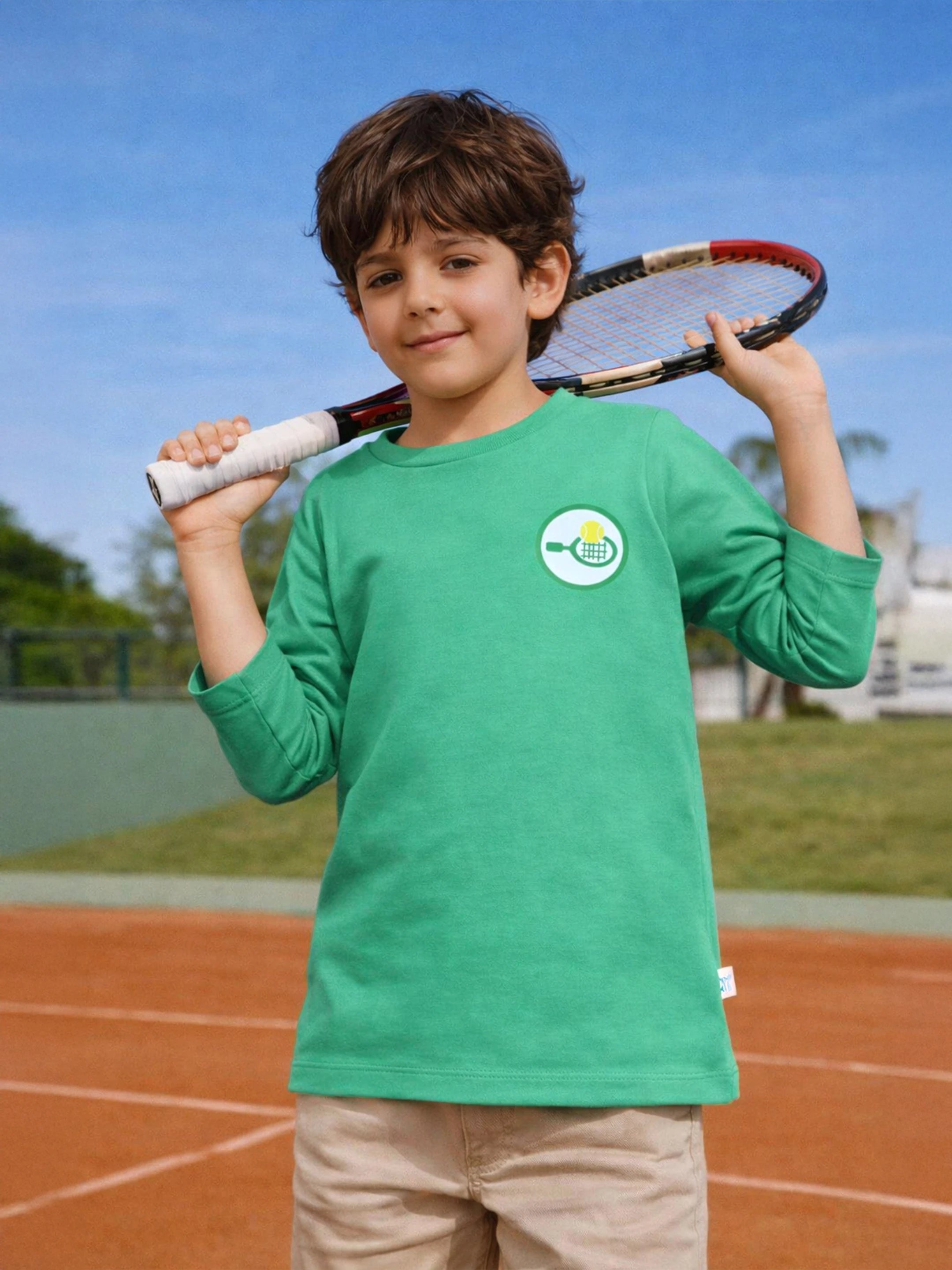 Green Long Sleeve T-Shirt with Chest Badge