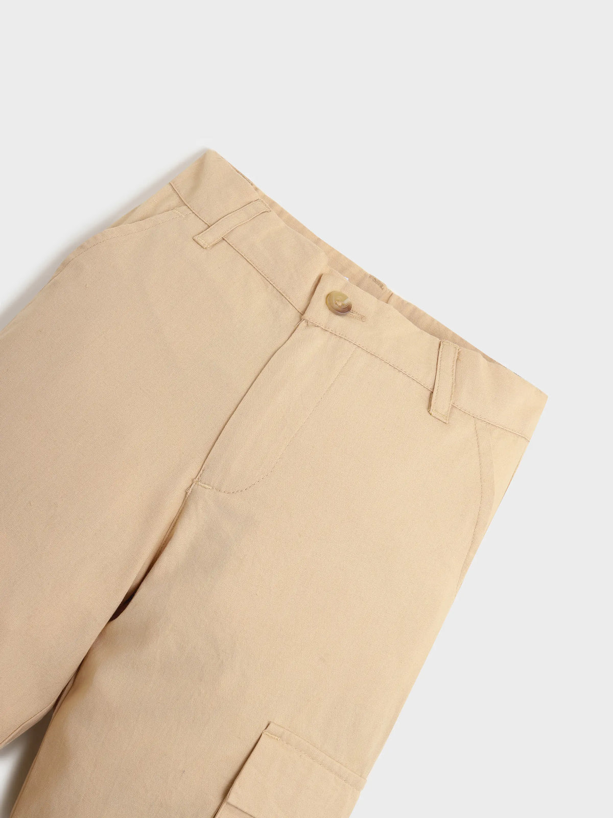 Beige Cotton Cargo Pants