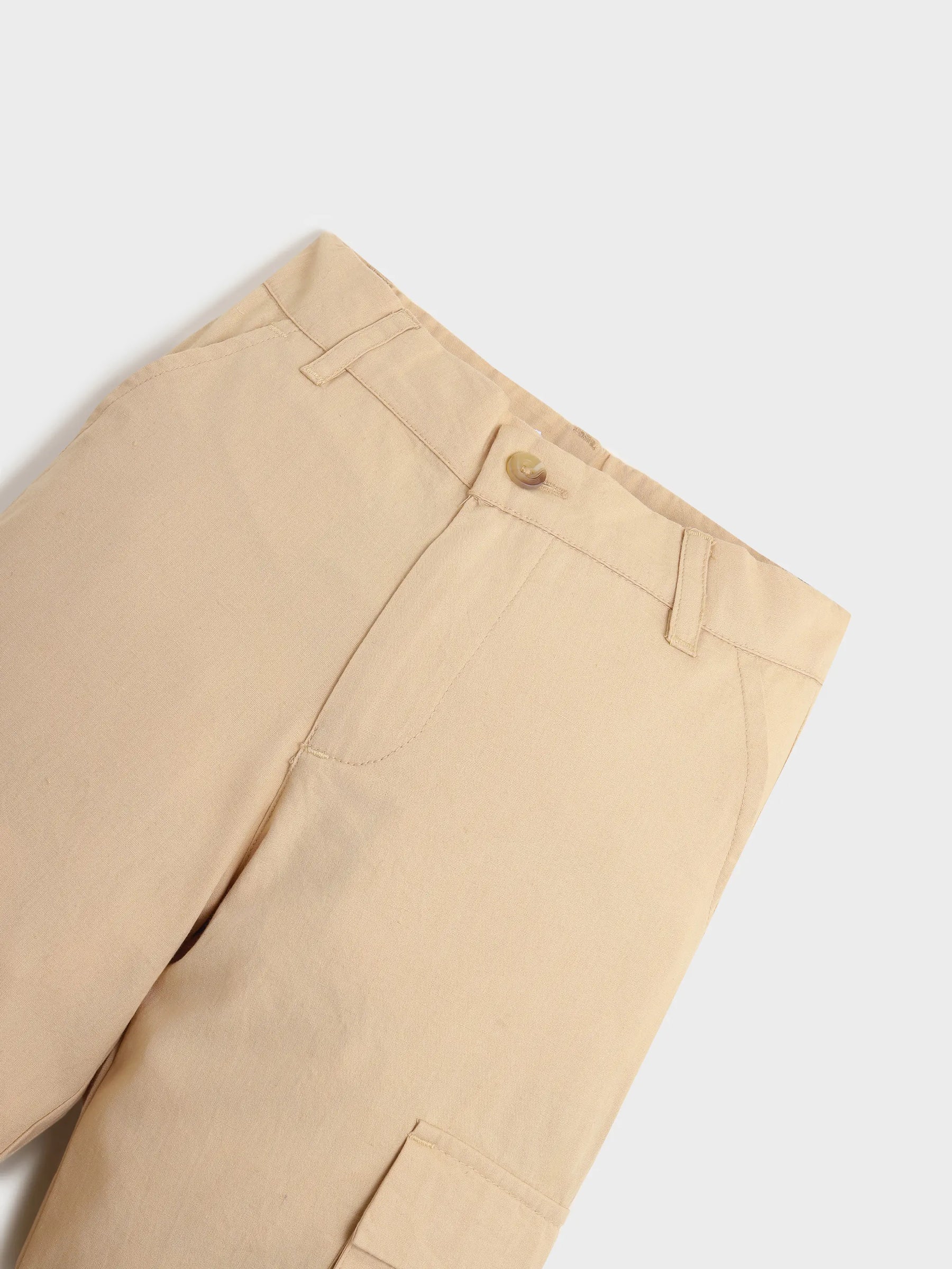 Beige Cotton Cargo Pants
