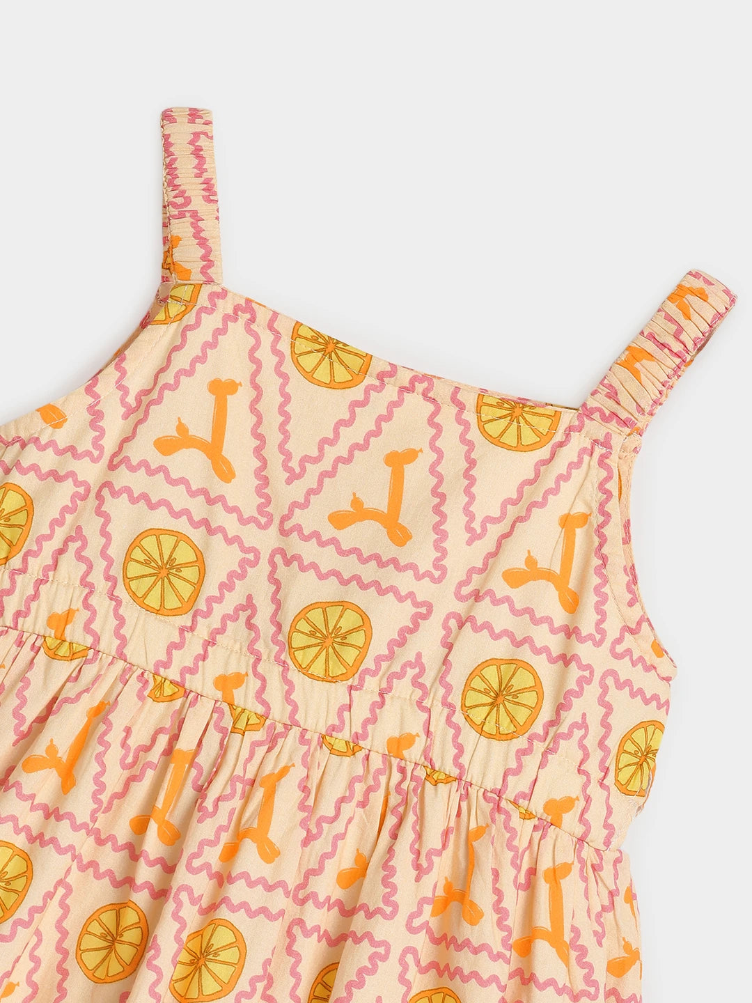 Peach Citrus Print Strappy Dress