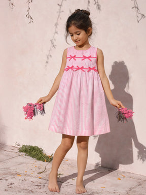 Pink Cotton Striped Bow Dress