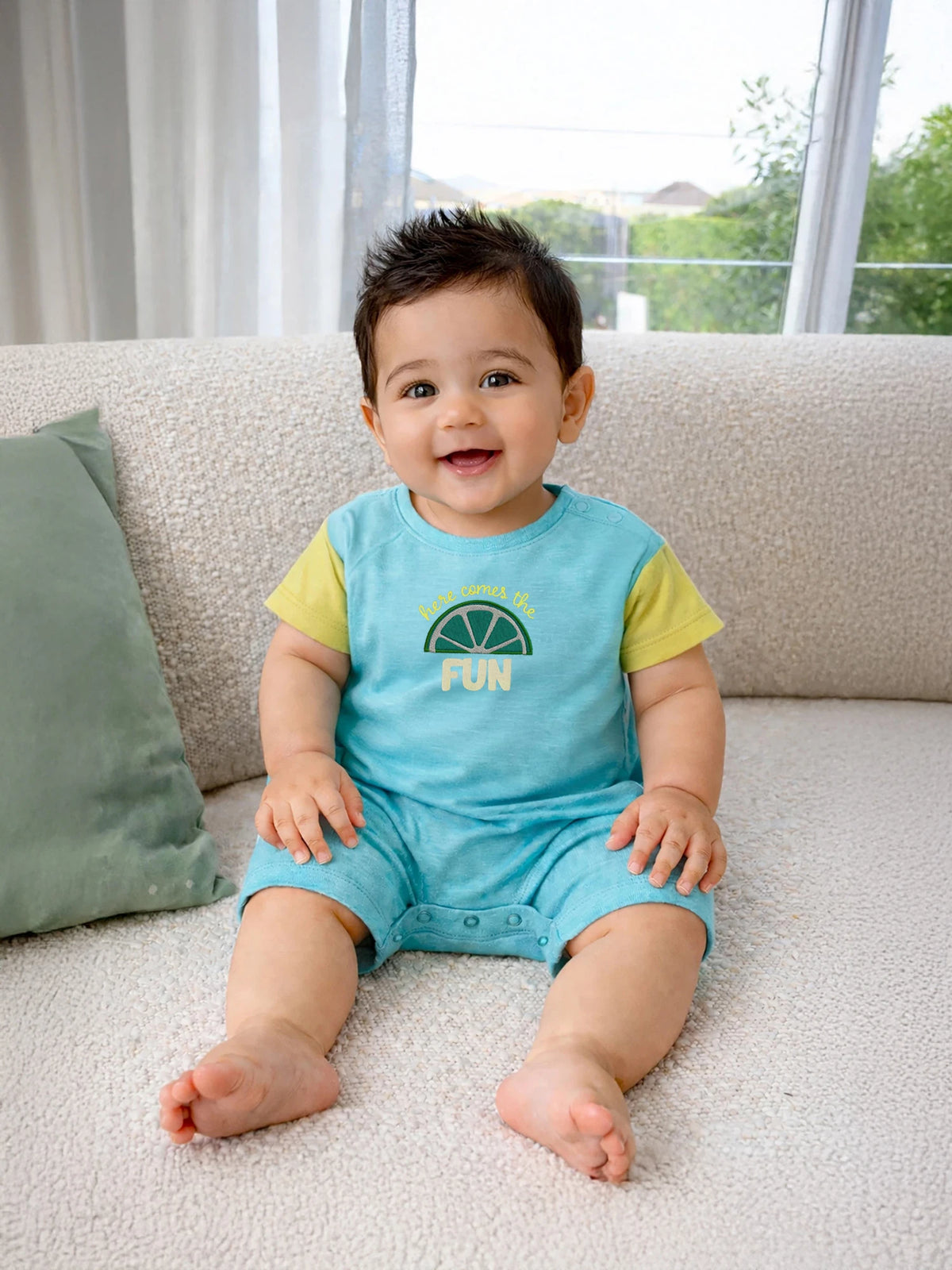 Fun Colour-Block Baby Girls Romper