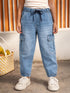 Blue Denim Cargo Jogger Pants