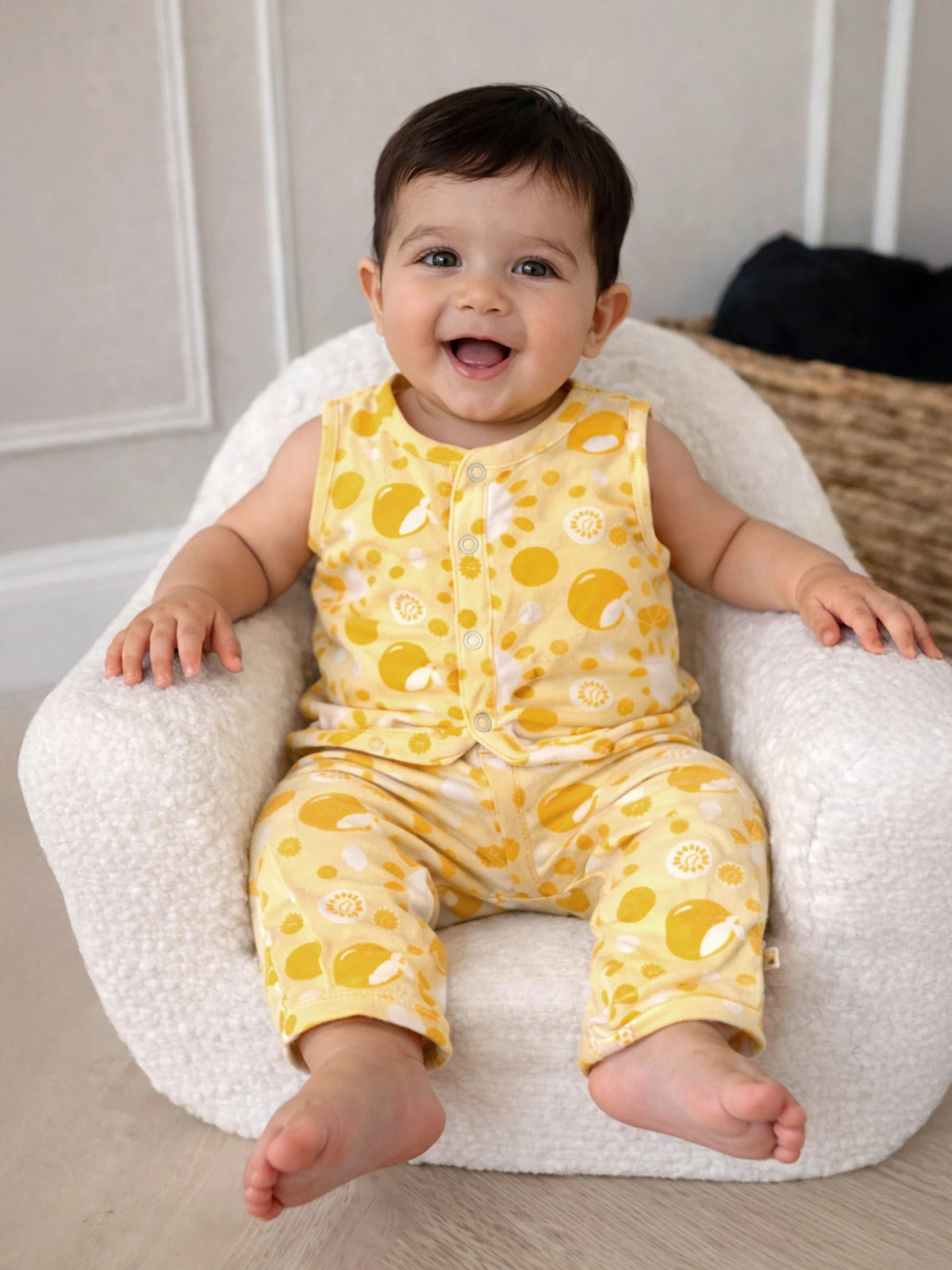 Golden Bloom Printed Cotton Baby Romper for Boys