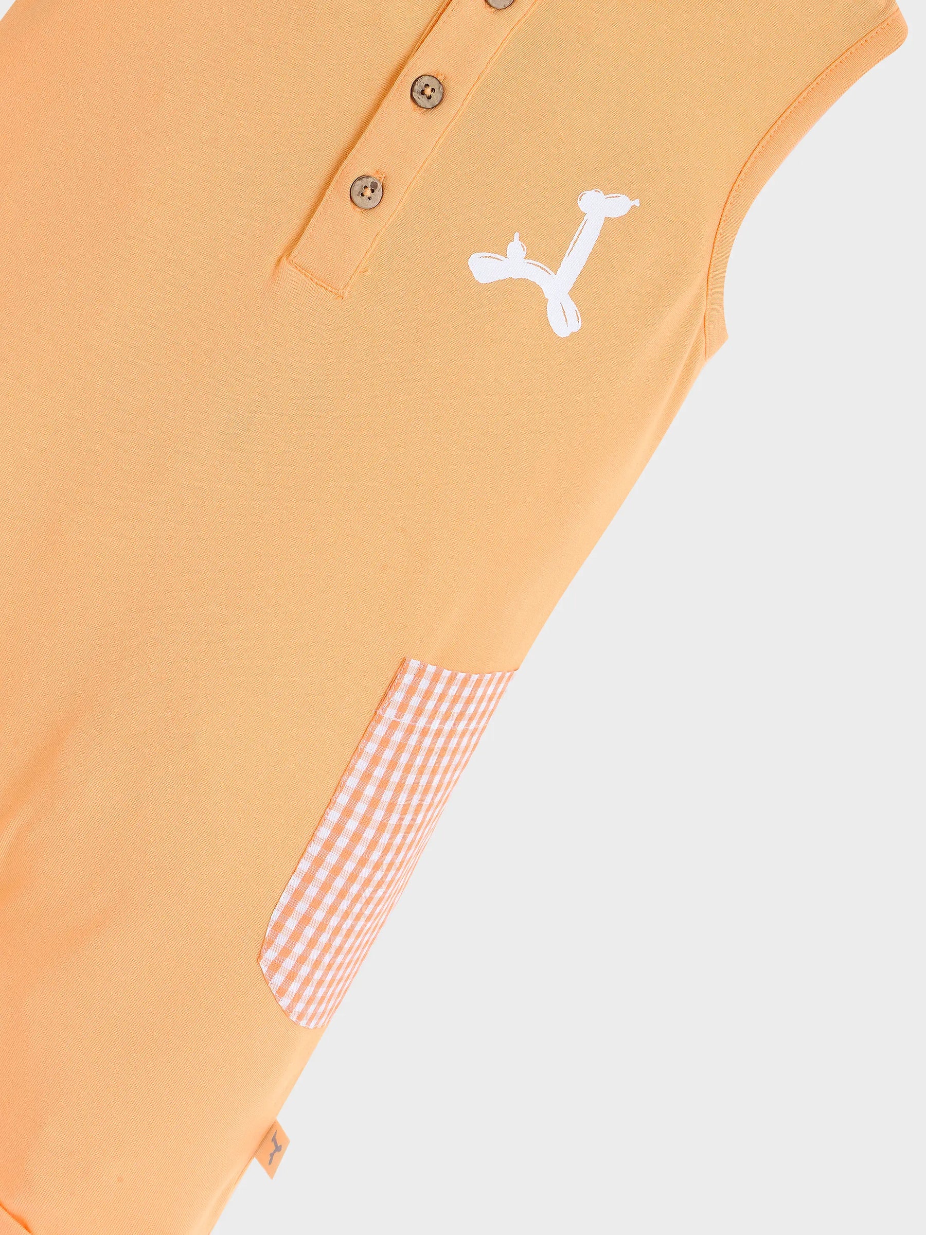 Peach Sleeveless Button Romper with Contrast Pocket Panels