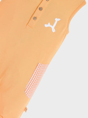 Peach Sleeveless Button Romper with Contrast Pocket Panels