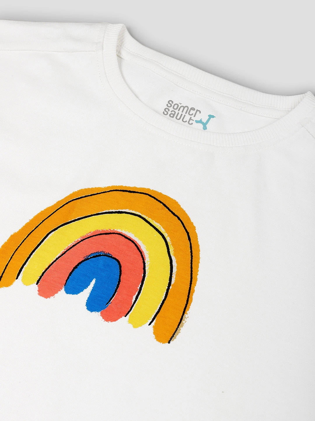 Rainbow & Puzzle Print Cotton T-Shirt Set for Girls