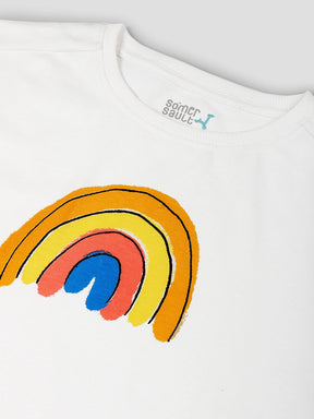 Rainbow & Puzzle Print Cotton T-Shirt Set for Girls