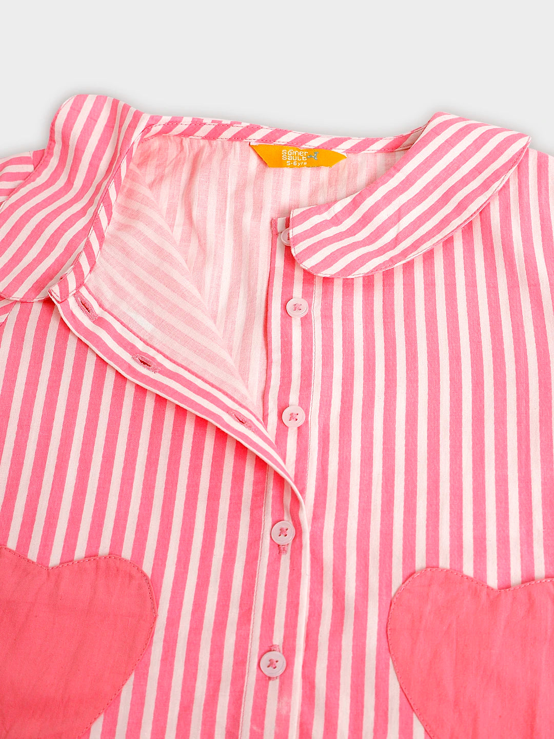 Pink Stripe Heart Print Shirt & Shorts Set