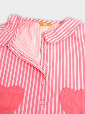 Pink Stripe Heart Print Shirt & Shorts Set