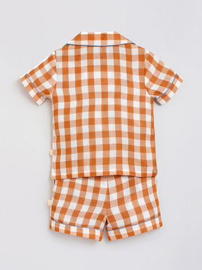Brown Sugar Gingham Cotton Shirt & Shorts Pyjama Set
