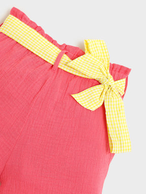 Coral Bow-Belted Shorts for Girls