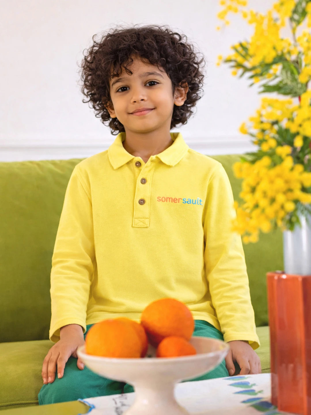 Solid Yellow Full Sleeves Polo T-shirt