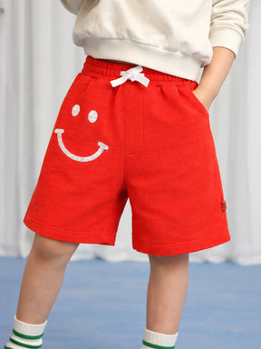 Boys Red Smile Embroidered Knit Shorts