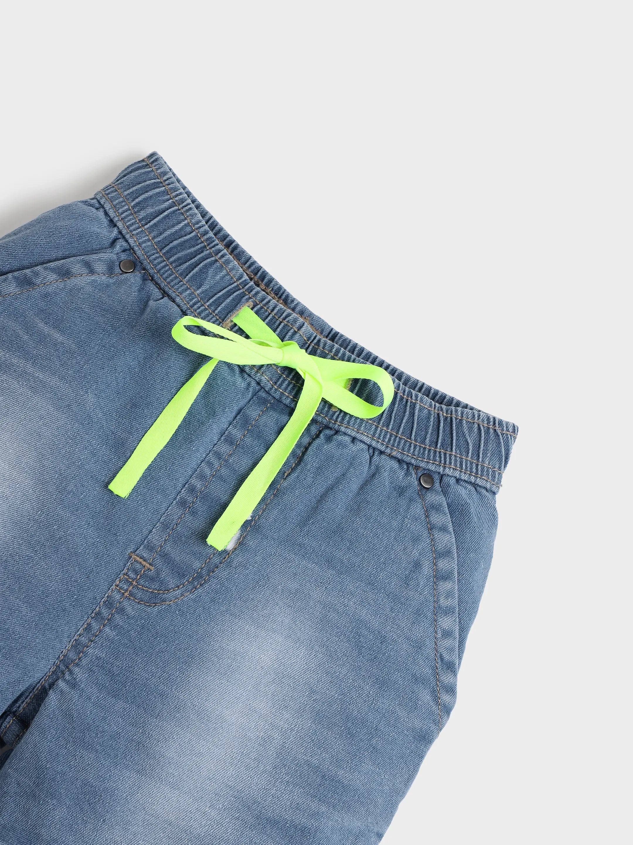 Denim Shorts with Neon Drawstring
