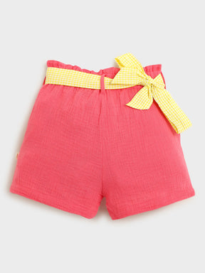 Coral Bow-Belted Shorts for Girls