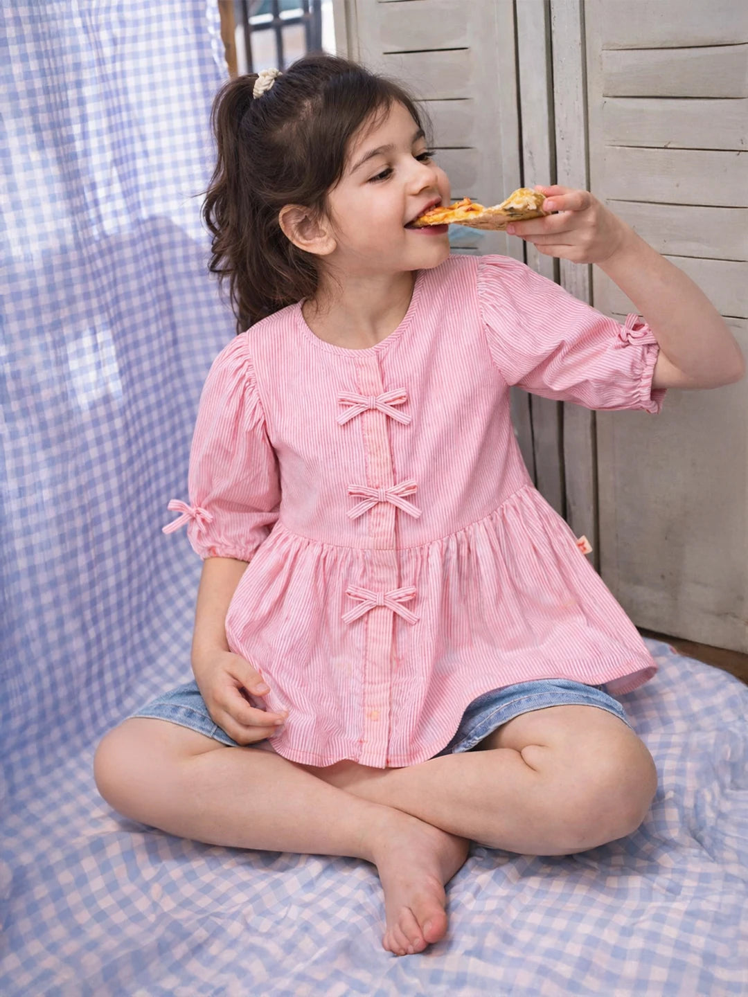 Blush Pink Bow-Detail Peplum Top