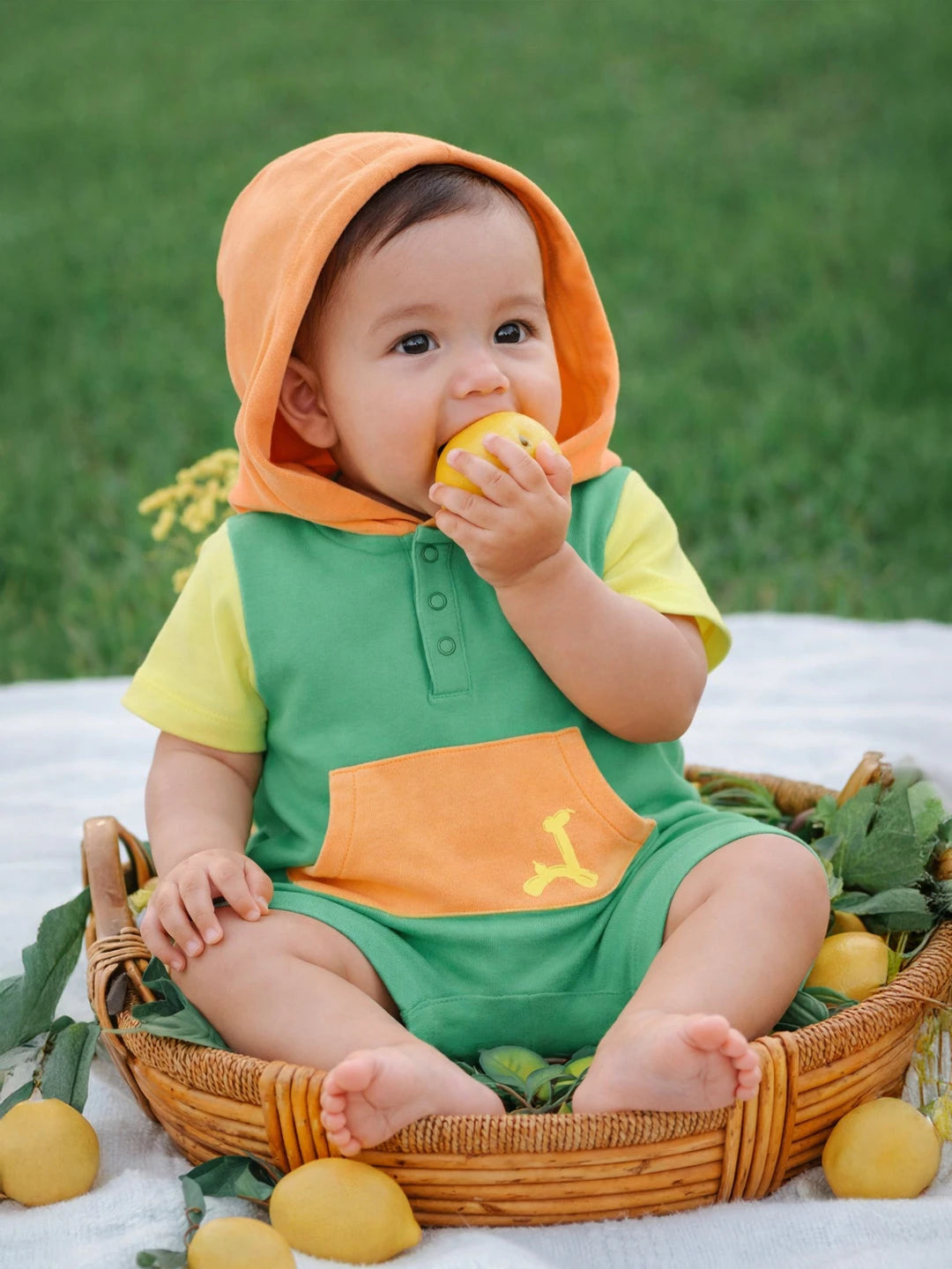 Colourblock Hooded Baby Romper