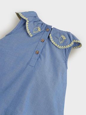 Blue Scallop Collar Baby Top & Bloomers Set