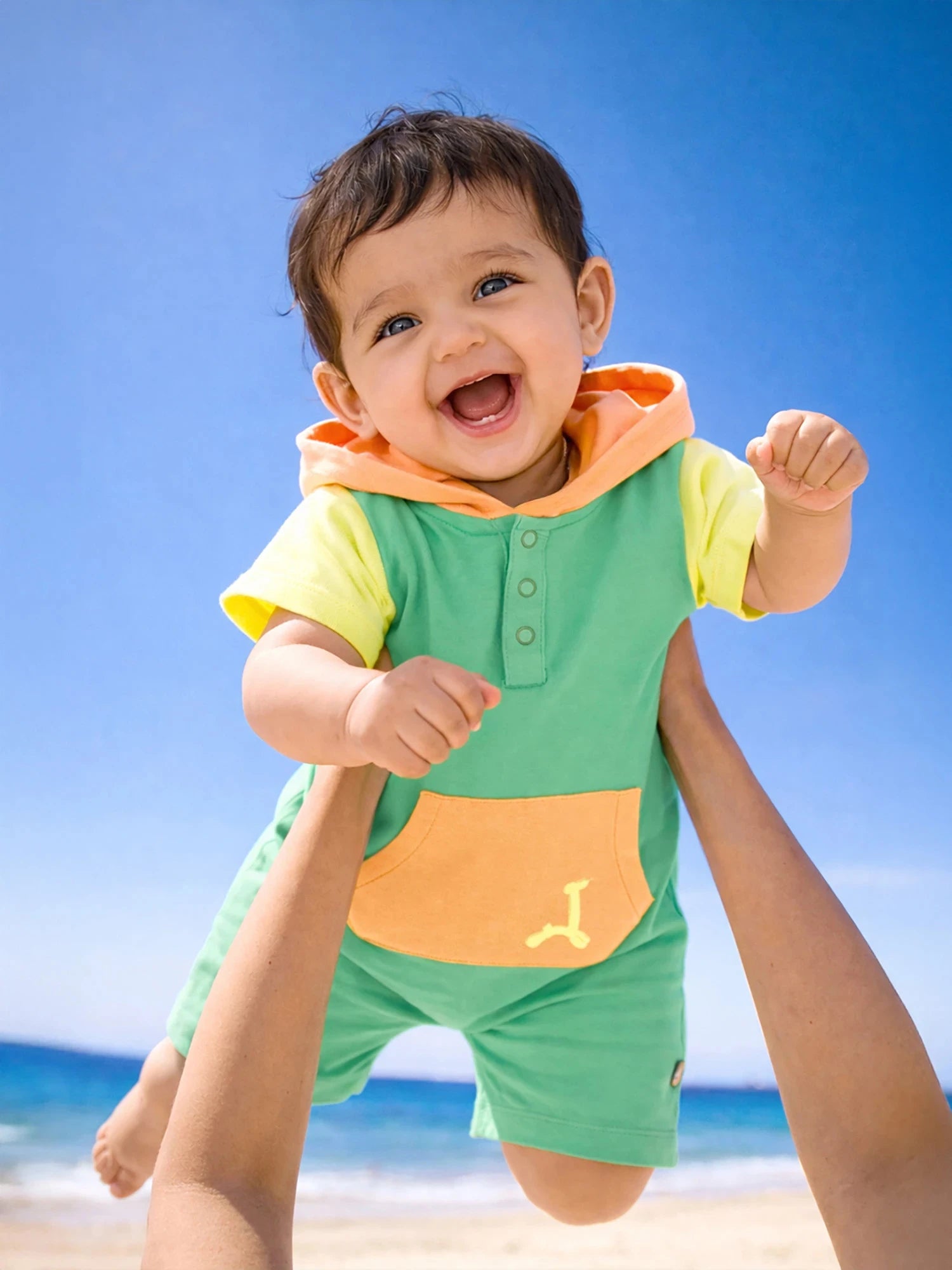 Colorblock Hooded Baby Boy Romper