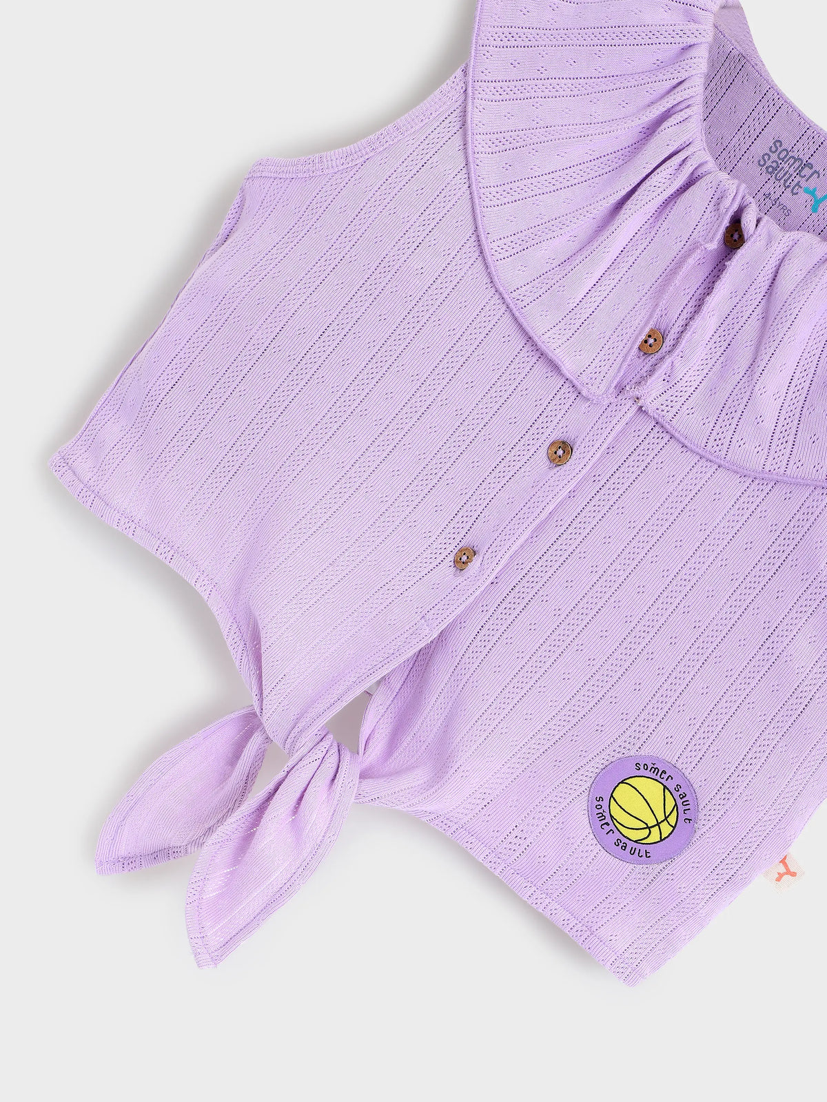 Lavender Ruffle Collar Tie-Up Top for Girls