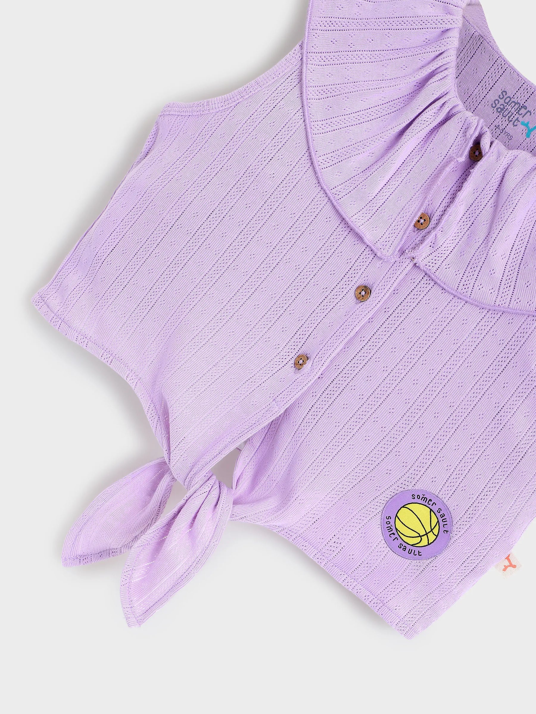 Lavender Ruffle Collar Tie-Up Top for Girls
