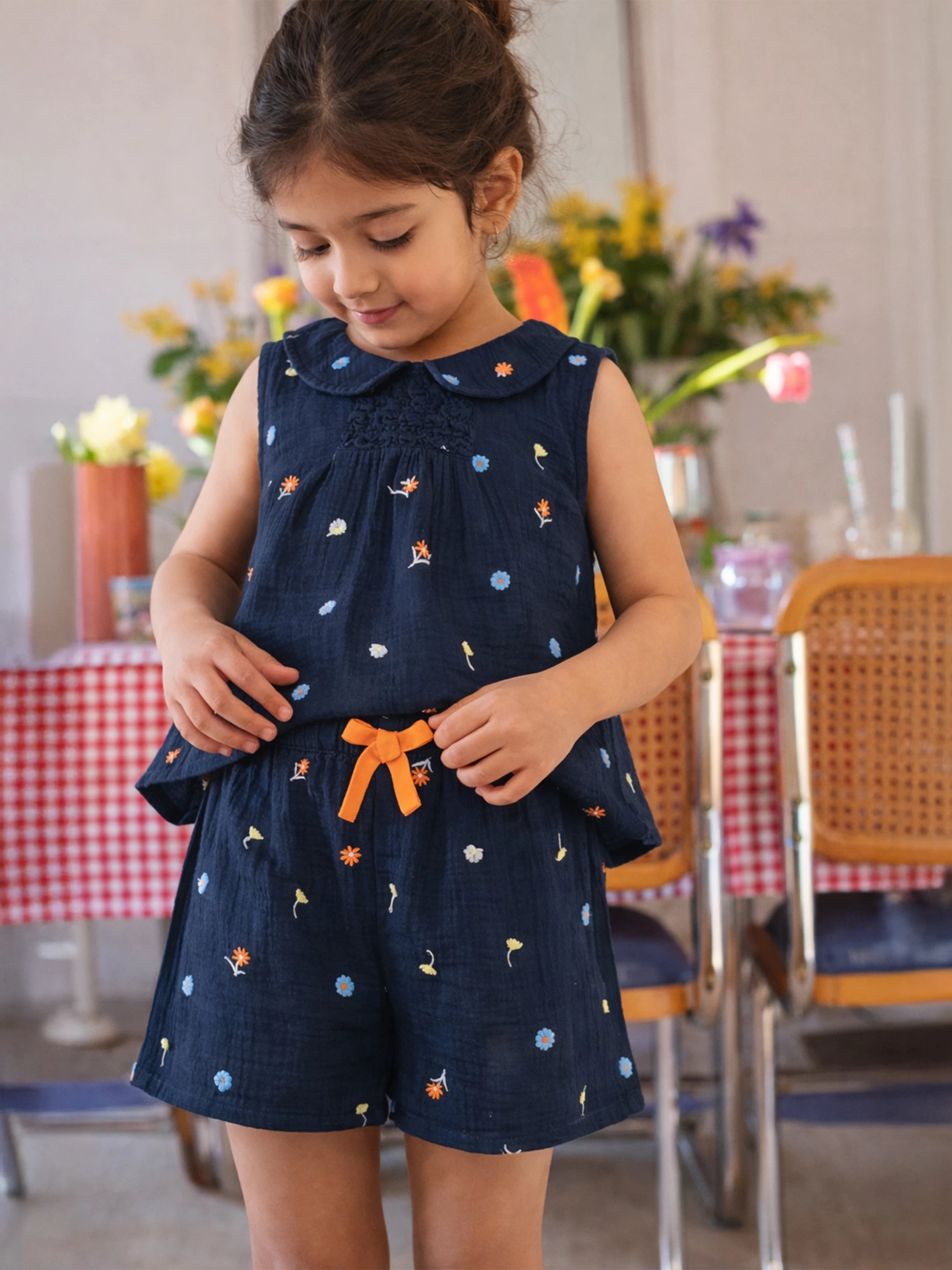 Blue Embroidered Top and Shorts Set