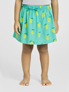 Aqua Pineapple Print Gathered Skirt for Girls