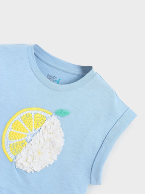 Sky Blue Citrus AppliquÃƒÂ© Sleeveless Top