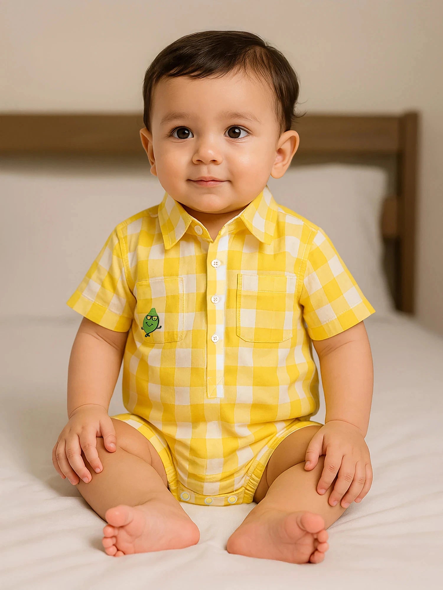 Yellow Gingham Shirt-Style Bodysuit