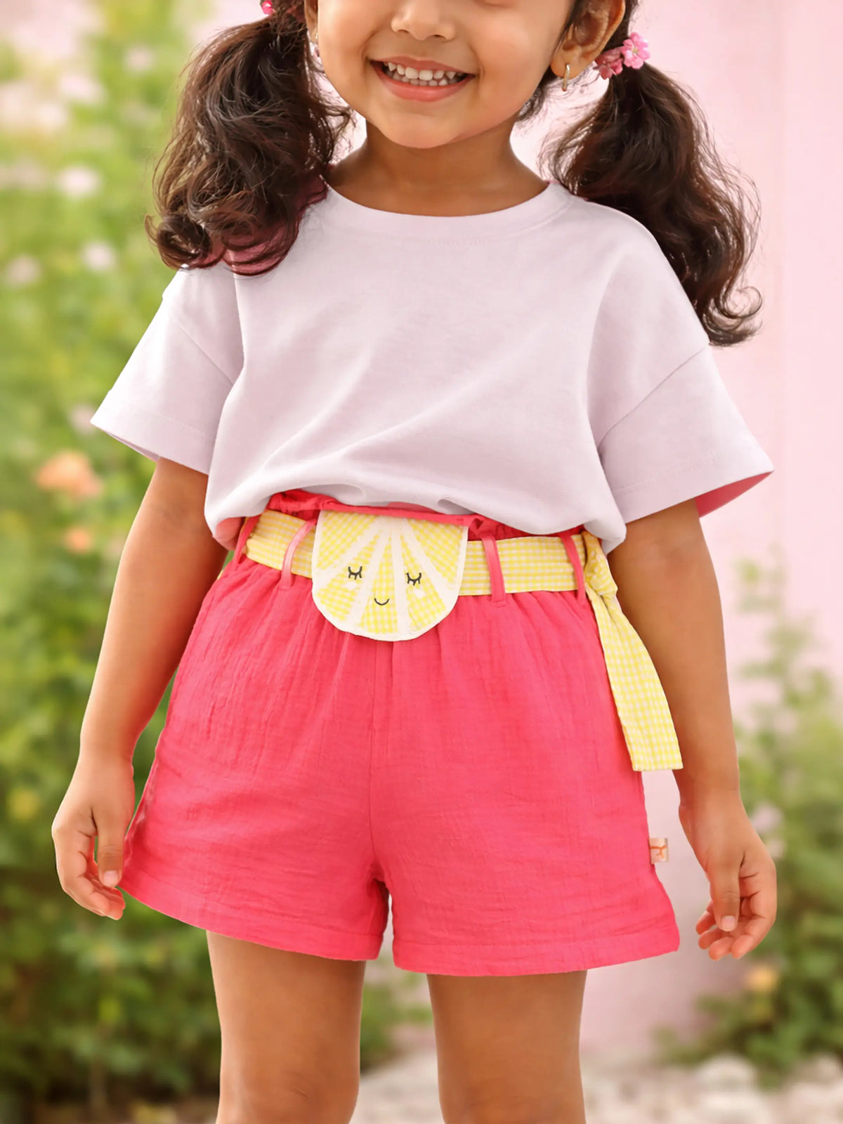 Coral Bow-Belted Shorts for Girls