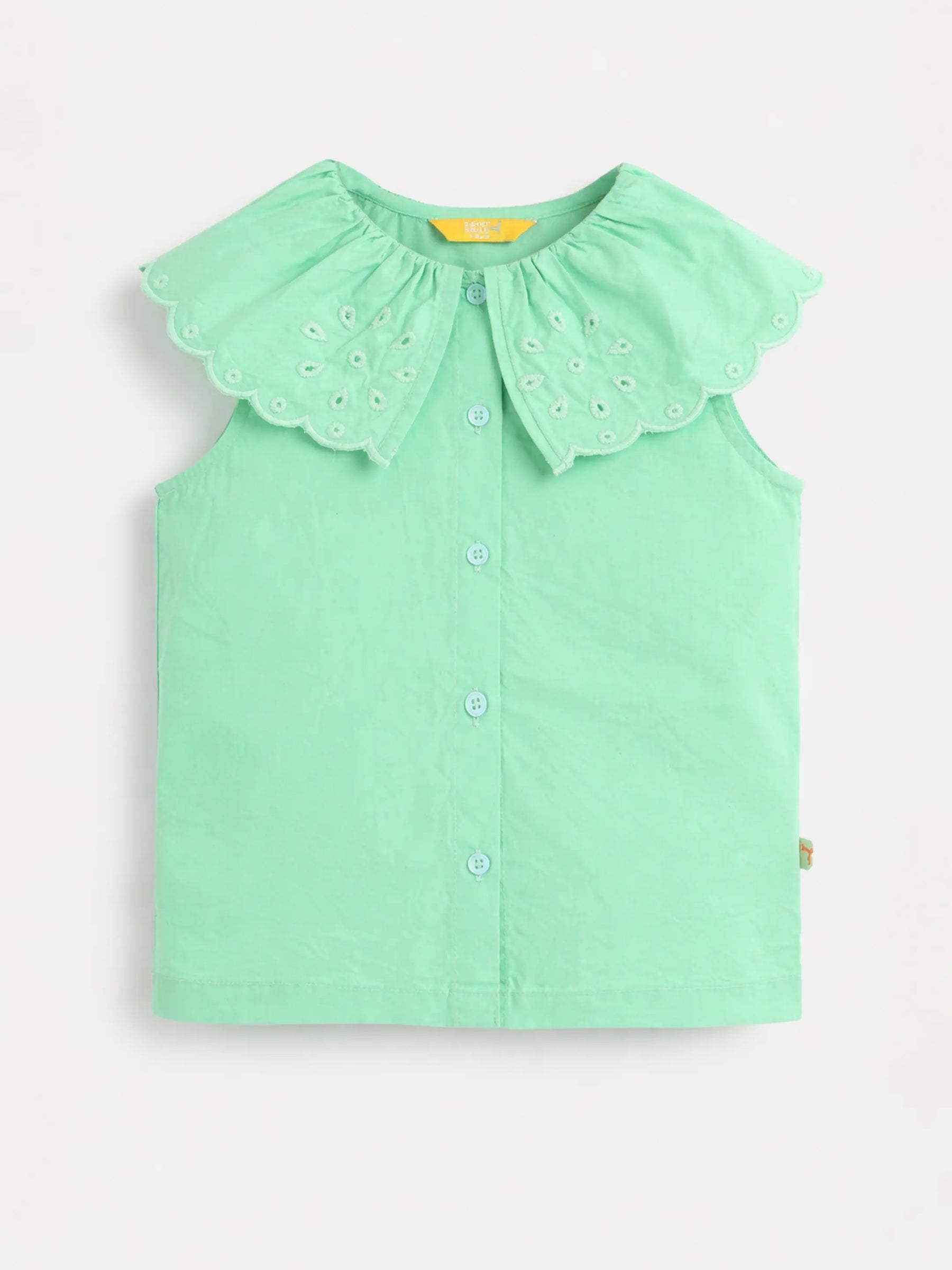 Mint Eyelet Collar Sleeveless Shirt for Girls
