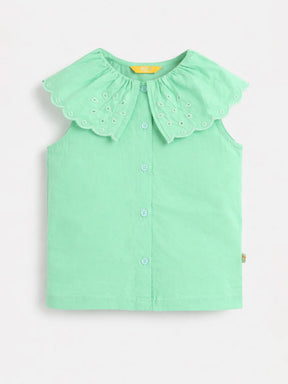 Mint Eyelet Collar Sleeveless Shirt for Girls