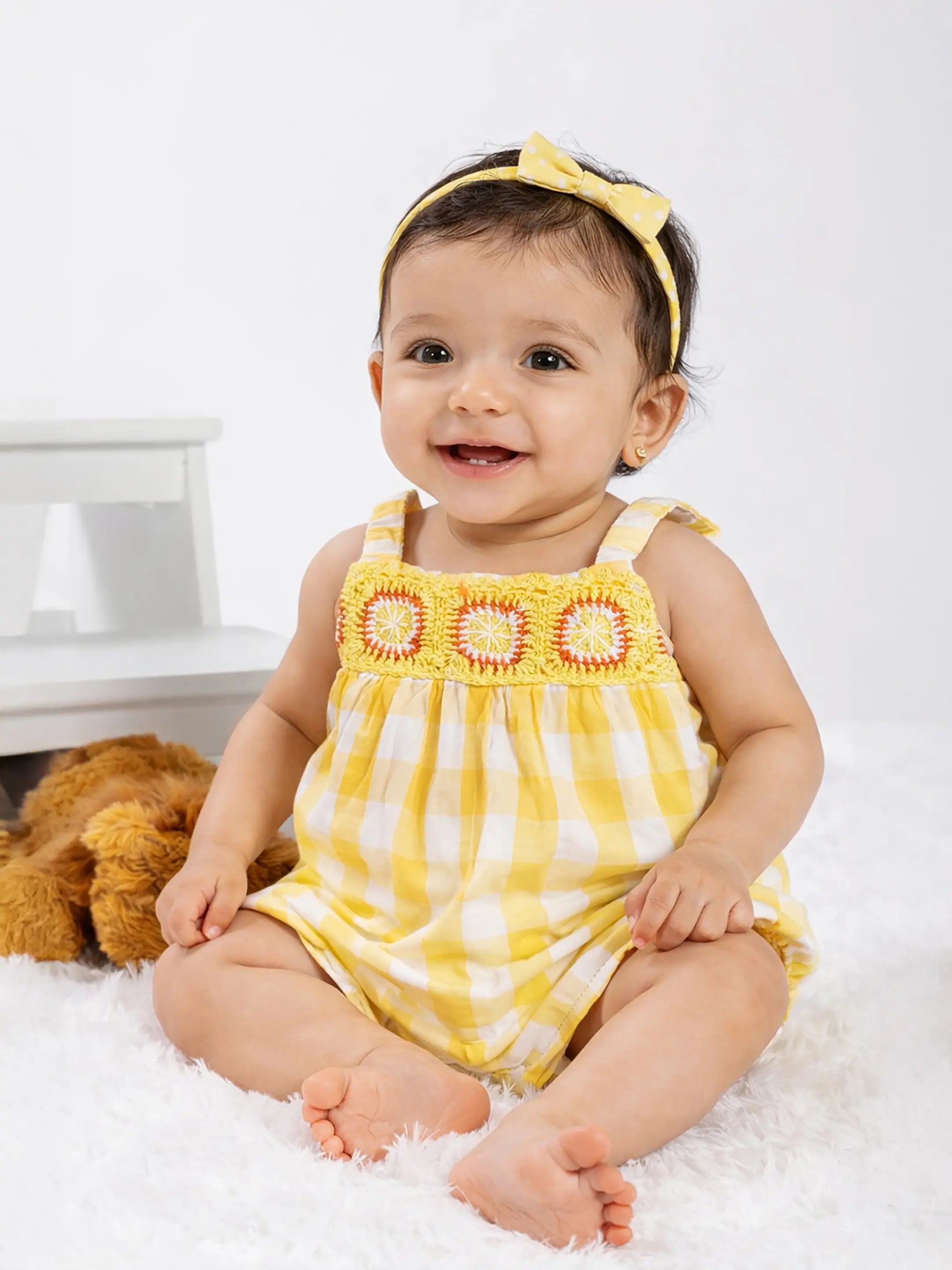 Gingham Smocked Baby Romper