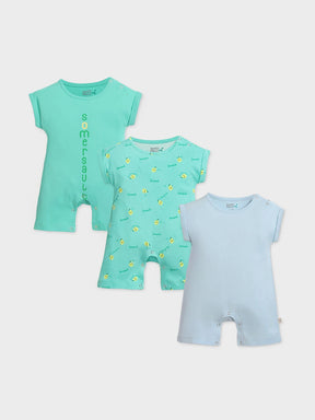 Pack of Three Pastel Short Sleeve Baby Romper Set
